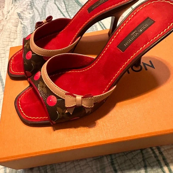 Louis Vuitton Cherry Cerise Red and Brown Women's Sandals - Picture 2 of 6